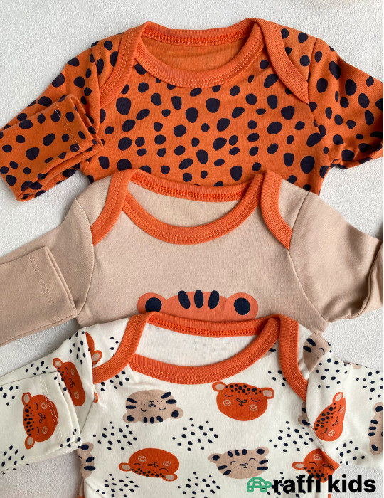 Balaca pələng 3-lü uzunqol body set -Türkiyə istehsalı pambıq uşaq geyimi|Raffi Kids
