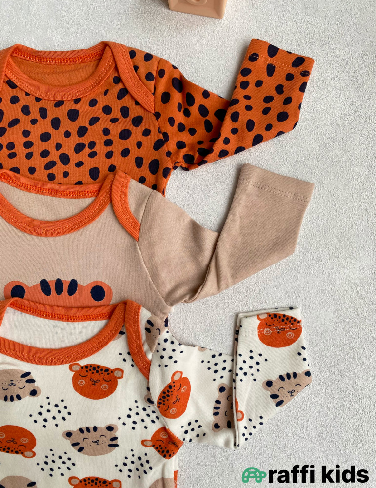 Balaca pələng 3-lü uzunqol body set -Türkiyə istehsalı pambıq uşaq geyimi|Raffi Kids