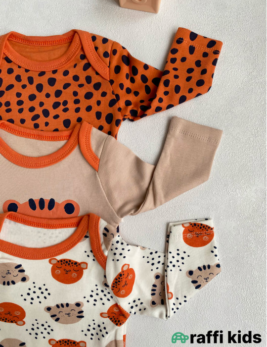 Balaca pələng 3-lü uzunqol body set -Türkiyə istehsalı pambıq uşaq geyimi|Raffi Kids