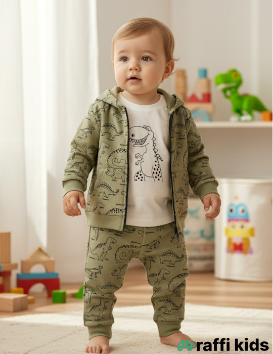 Balaca dino 3-lü dəst -Türkiyə istehsalı pambıq uşaq geyimi|Raffi Kids