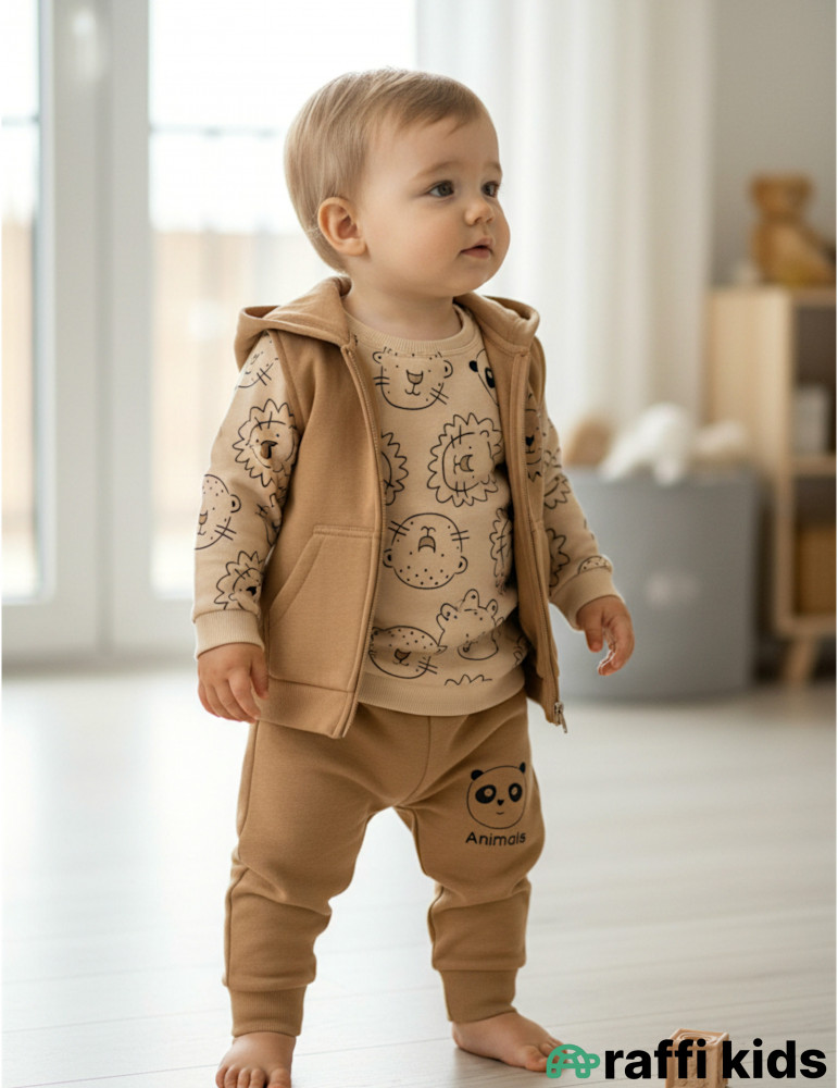 Balaca aslan 3-lü dəst -Türkiyə istehsalı pambıq uşaq geyimi|Raffi Kids