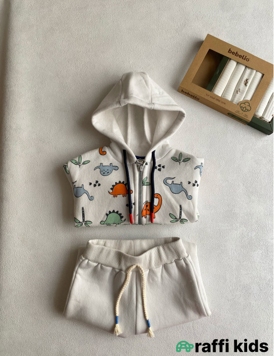 Dinosaurs hoody 2-li dəst -türkiyə istehsalı pambıq uşaq geyimi|Raffikids