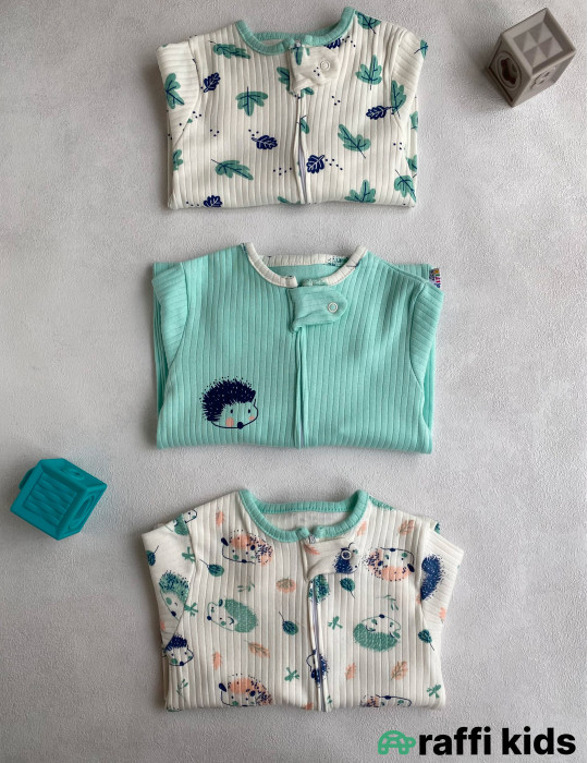 Kirpi dostlarım 3-lü tulum set -Türkiyə istehsalı pambıq uşaq geyimi|Raffi Kids