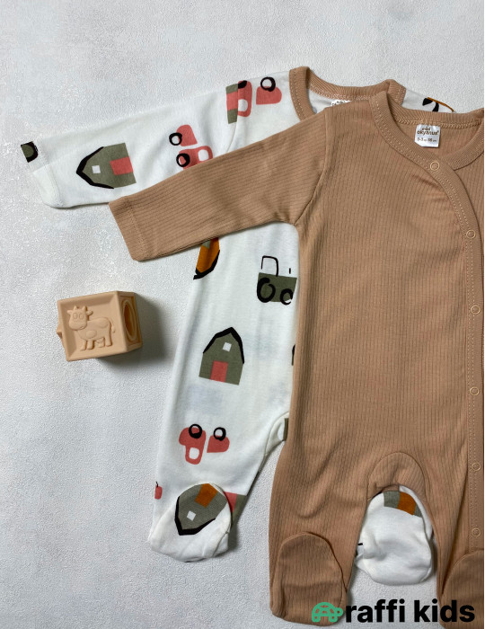 Village 2-li uzunqol tulum set -Türkiyə istehsalı pambıq uşaq geyimi|Raffi Kids