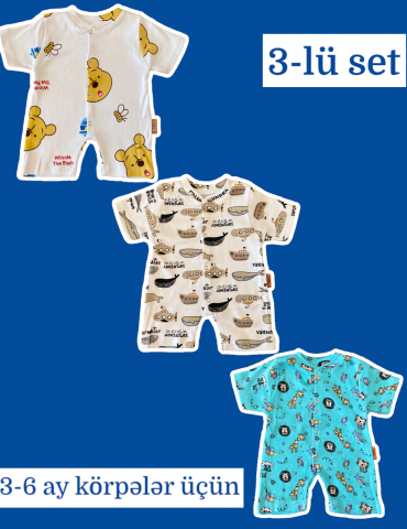 3-lü set şort tulum (3-6 ay körpələr üçün)