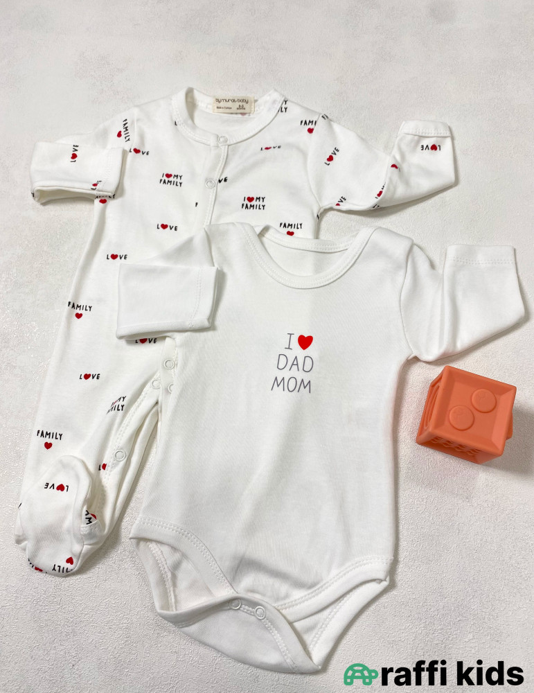 I love dad and mom 2-li tulum body set -Türkiyə istehsalı pambıq uşaq geyimi|Raffi Kids