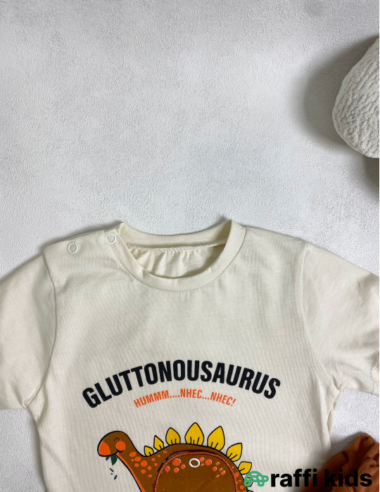 Gluttonousaurus 2-li dəst -Türkiyə istehsalı pambıq uşaq geyimi|Raffi Kids
