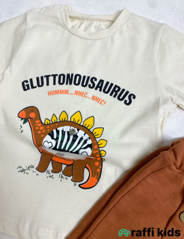 Gluttonousaurus 2-li dəst -Türkiyə istehsalı pambıq uşaq geyimi|Raffi Kids 2