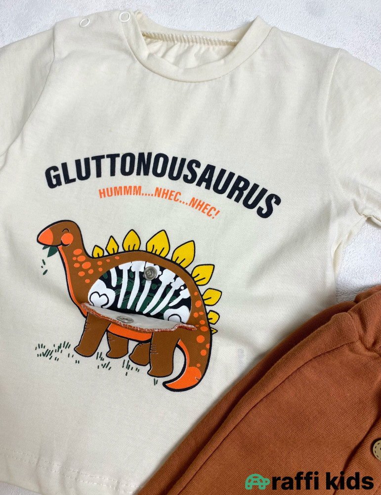 Gluttonousaurus 2-li dəst -Türkiyə istehsalı pambıq uşaq geyimi|Raffi Kids