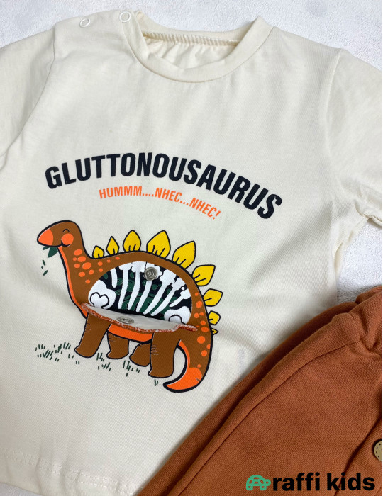 Gluttonousaurus 2-li dəst -Türkiyə istehsalı pambıq uşaq geyimi|Raffi Kids
