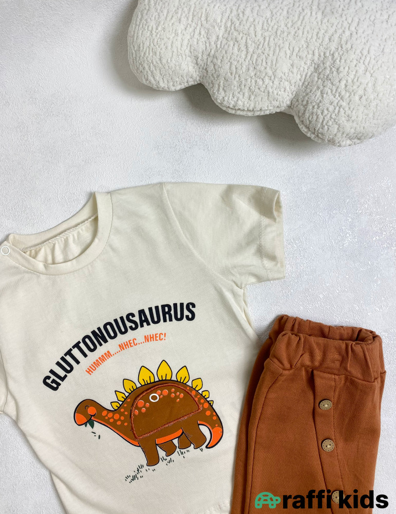 Gluttonousaurus 2-li dəst -Türkiyə istehsalı pambıq uşaq geyimi|Raffi Kids