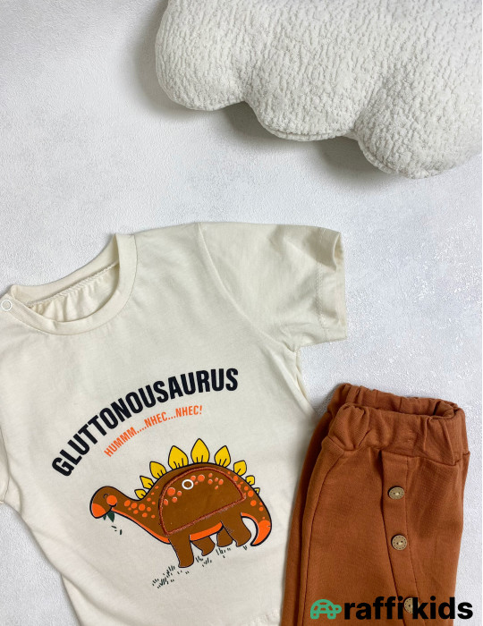 Gluttonousaurus 2-li dəst -Türkiyə istehsalı pambıq uşaq geyimi|Raffi Kids