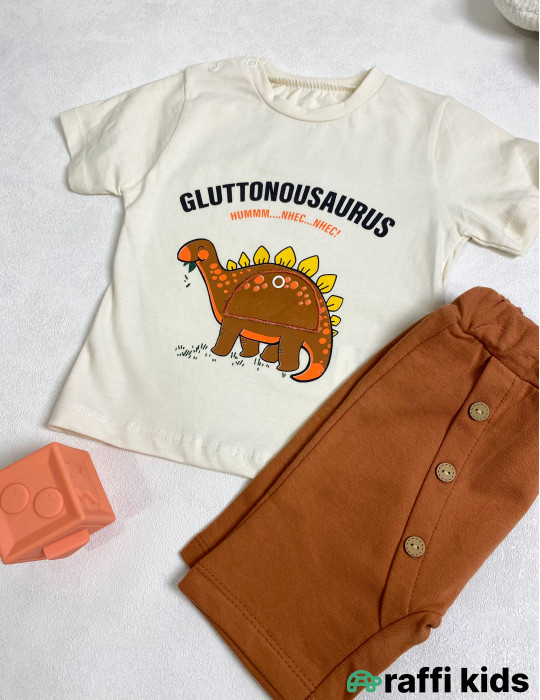 Gluttonousaurus 2-li dəst -Türkiyə istehsalı pambıq uşaq geyimi|Raffi Kids