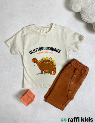 Gluttonousaurus 2-li dəst -Türkiyə istehsalı pambıq uşaq geyimi|Raffi Kids