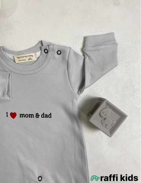 I love mom and dad ayaqı bağlı tulum -Türkiyə istehsalı pambıq uşaq geyimi|Raffi Kids