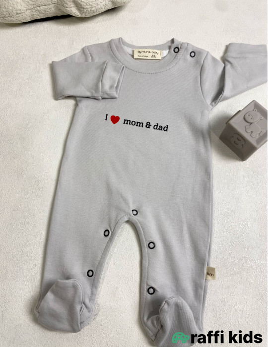 I love mom and dad ayaqı bağlı tulum -Türkiyə istehsalı pambıq uşaq geyimi|Raffi Kids