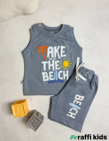 Take me to the beach 2-li dəst -Türkiyə istehsalı pambıq uşaq geyimi|Raffi Kids