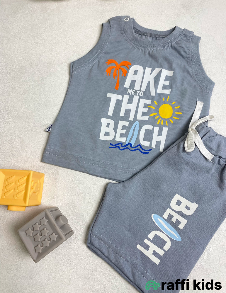 Take me to the beach 2-li dəst -Türkiyə istehsalı pambıq uşaq geyimi|Raffi Kids