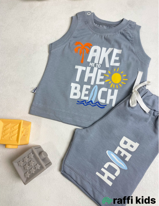 Take me to the beach 2-li dəst -Türkiyə istehsalı pambıq uşaq geyimi|Raffi Kids