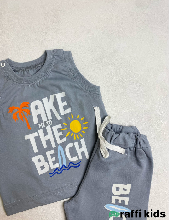 Take me to the beach 2-li dəst -Türkiyə istehsalı pambıq uşaq geyimi|Raffi Kids
