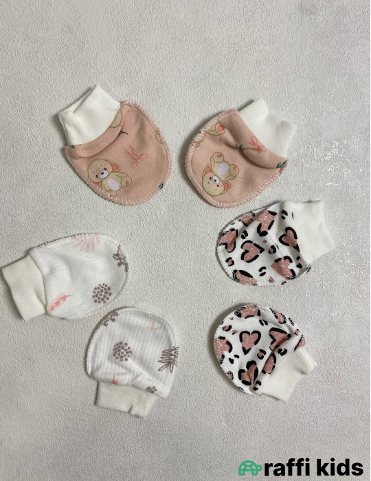 Əlcək 3-lü Set | 100% Pambıq Körpə Əlcəyi | Türkiyə İstehsalı|Raffi Kids