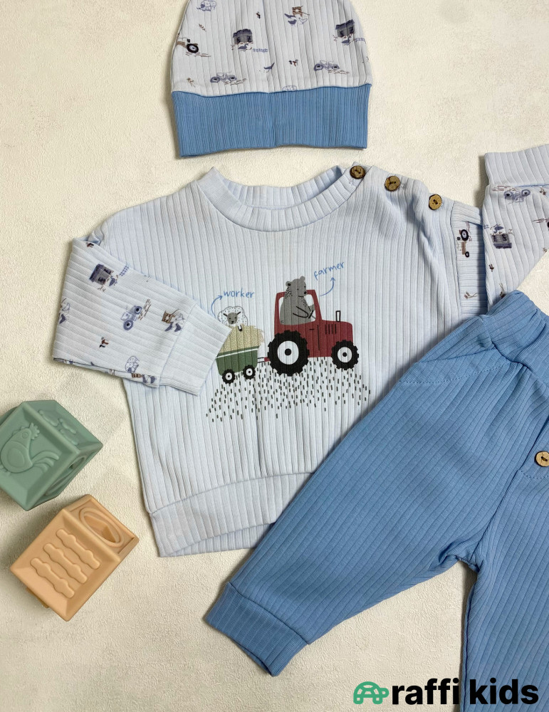 Farmer 2-li papaqlı dəst -Türkiyə istehsalı pambıq uşaq geyimi|Raffi Kids