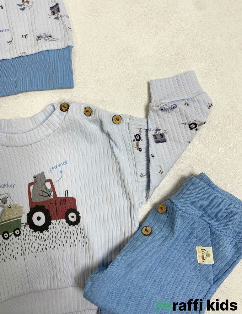 Farmer 2-li papaqlı dəst -Türkiyə istehsalı pambıq uşaq geyimi|Raffi Kids