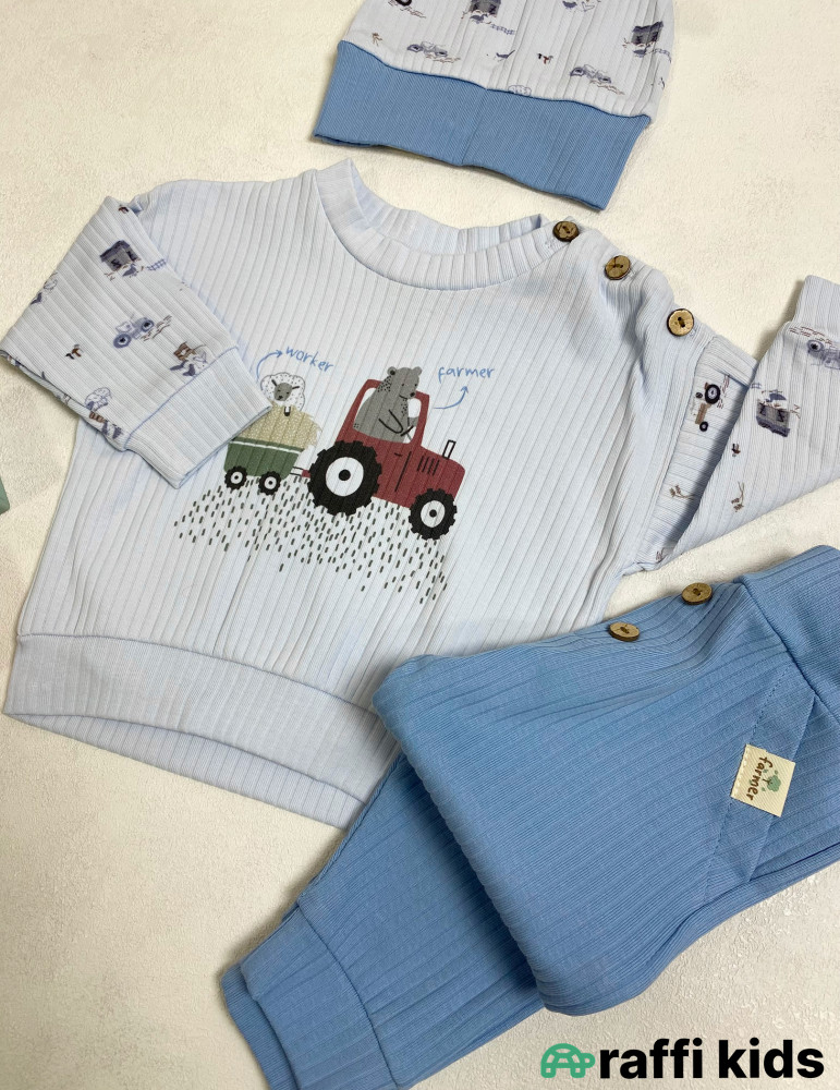 Farmer 2-li papaqlı dəst -Türkiyə istehsalı pambıq uşaq geyimi|Raffi Kids