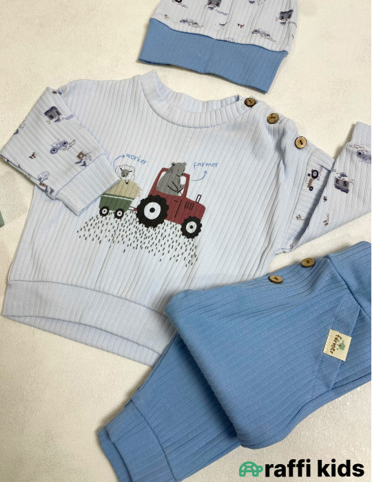 Farmer 2-li papaqlı dəst -Türkiyə istehsalı pambıq uşaq geyimi|Raffi Kids