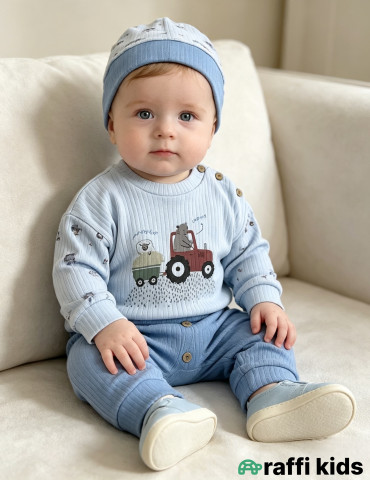 Farmer 2-li papaqlı dəst -Türkiyə istehsalı pambıq uşaq geyimi|Raffi Kids