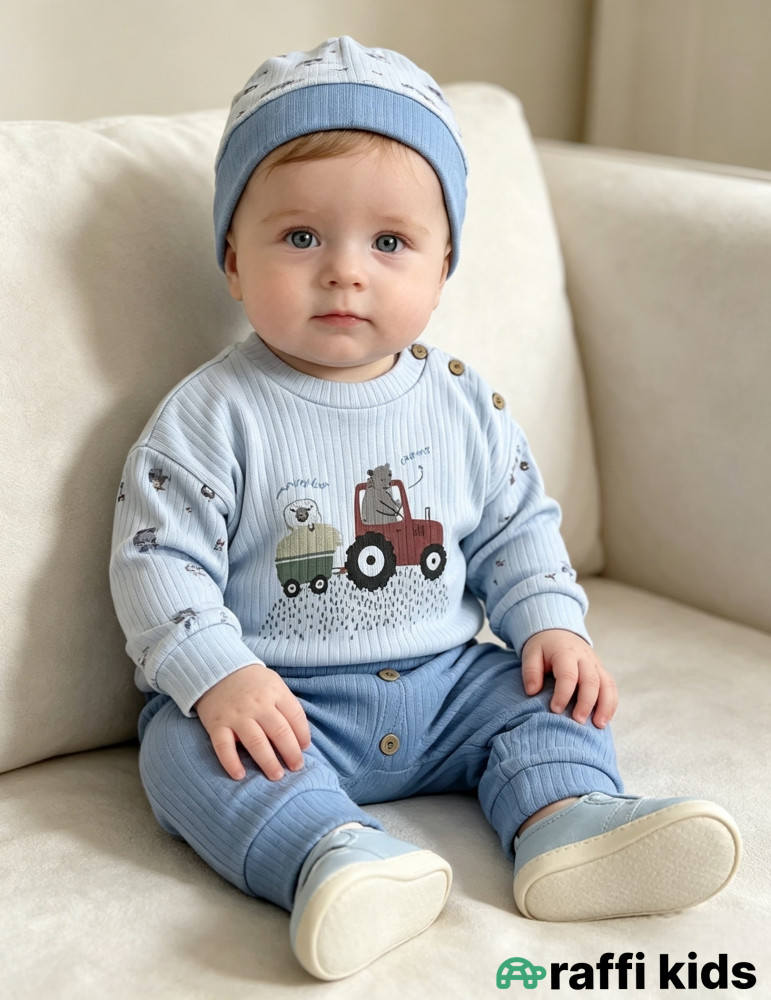 Farmer 2-li papaqlı dəst -Türkiyə istehsalı pambıq uşaq geyimi|Raffi Kids