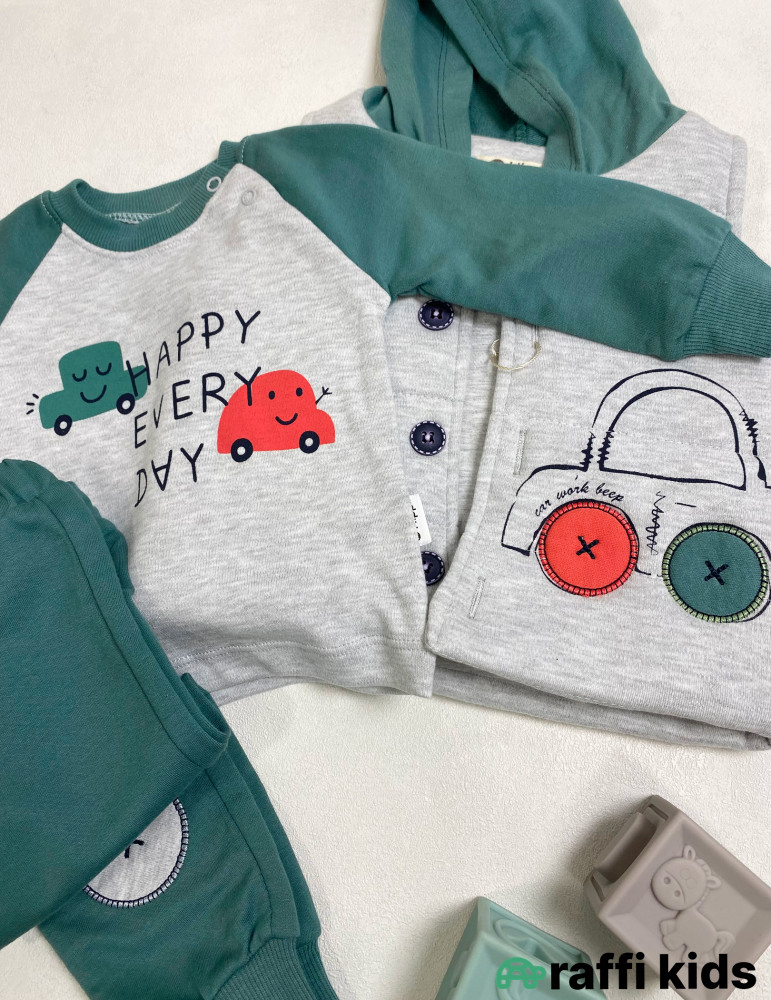 Happy 3-lü dəst -Türkiyə istehsalı pambıq uşaq geyimi|Raffi Kids