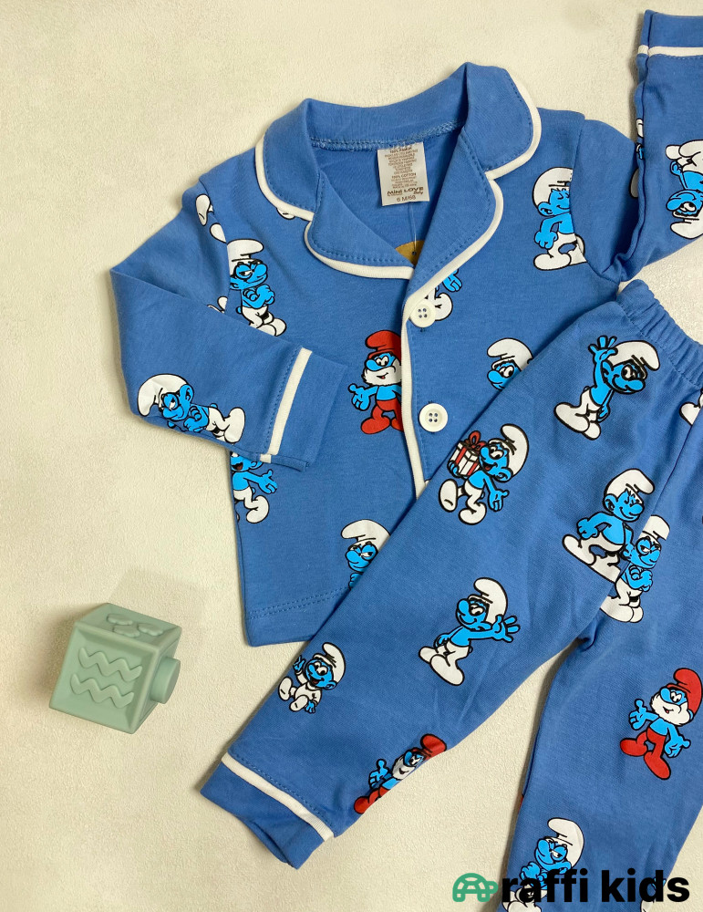 Şirinlər 2-li pijama dəst -Türkiyə istehsalı pambıq uşaq geyimi|Raffi Kids