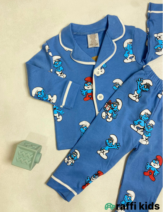 Şirinlər 2-li pijama dəst -Türkiyə istehsalı pambıq uşaq geyimi|Raffi Kids