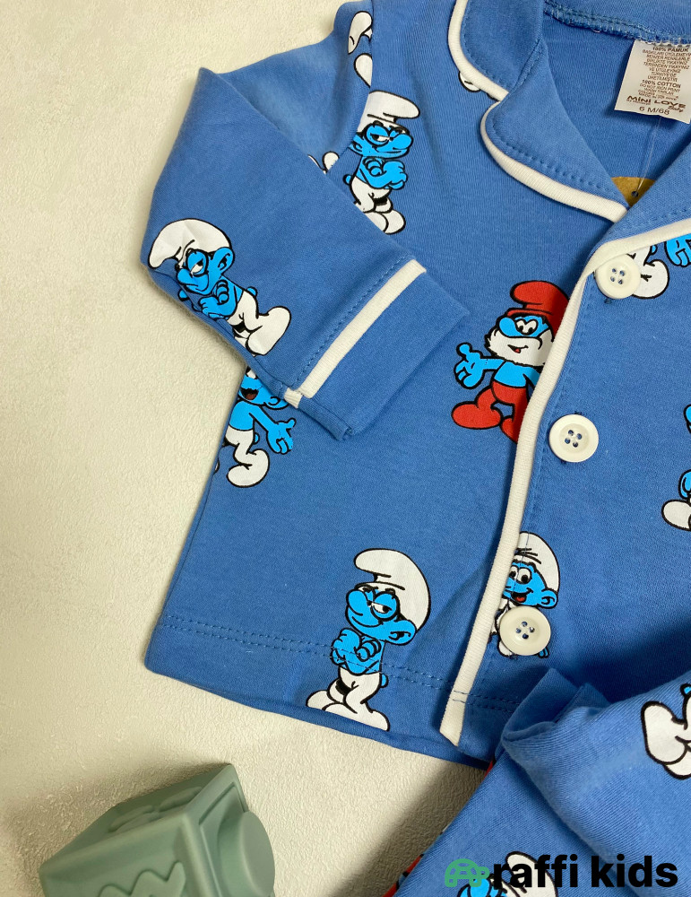 Şirinlər 2-li pijama dəst -Türkiyə istehsalı pambıq uşaq geyimi|Raffi Kids