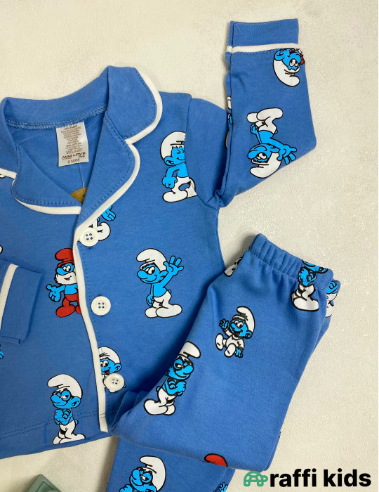 Şirinlər 2-li pijama dəst -Türkiyə istehsalı pambıq uşaq geyimi|Raffi Kids