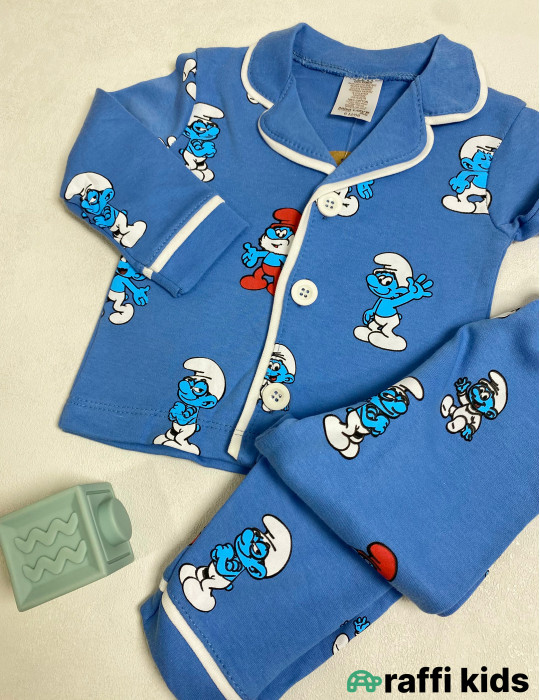 Şirinlər 2-li pijama dəst -Türkiyə istehsalı pambıq uşaq geyimi|Raffi Kids