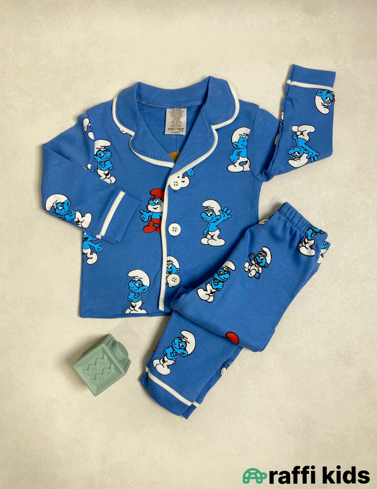 Şirinlər 2-li pijama dəst -Türkiyə istehsalı pambıq uşaq geyimi|Raffi Kids