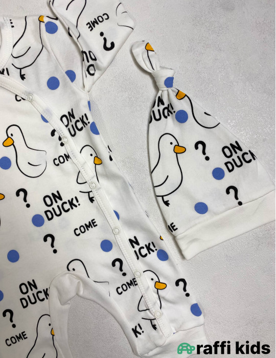 Duck-duck papaqlı tulum -Türkiyə istehsalı pambıq uşaq geyimi|Raffi Kids